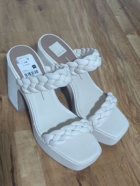Dolce Vita White Braided Double-Strap Block Heel Platform Sandals